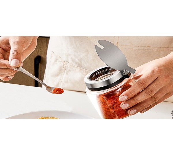 Prune pote redondo de tempero pequeno transparente 220ML com colher